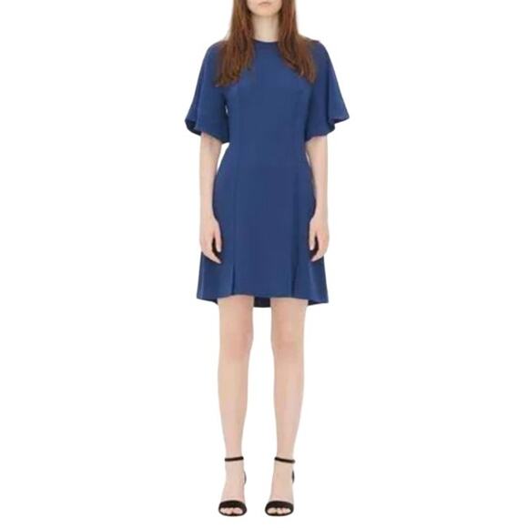 Sandro Paris Yoko Fluted Crepe Mini Dress Blue Women 3 Large - Picture 1 of 10
